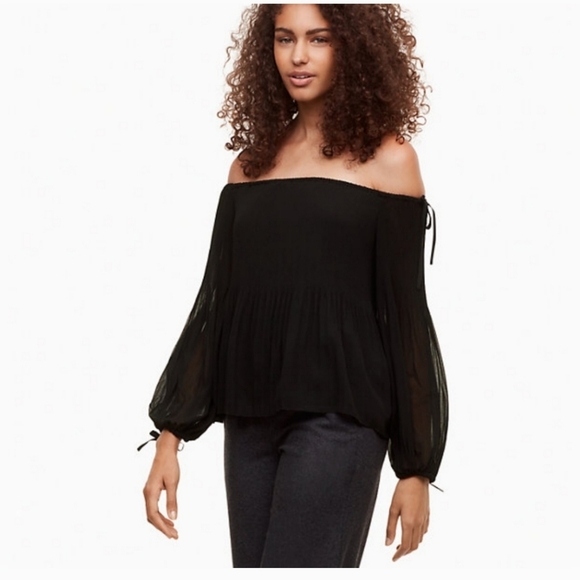 Aritzia Wilfred Talence Off The Shoulder Blouse Pleated Chiffon Black Size S - Picture 5 of 9